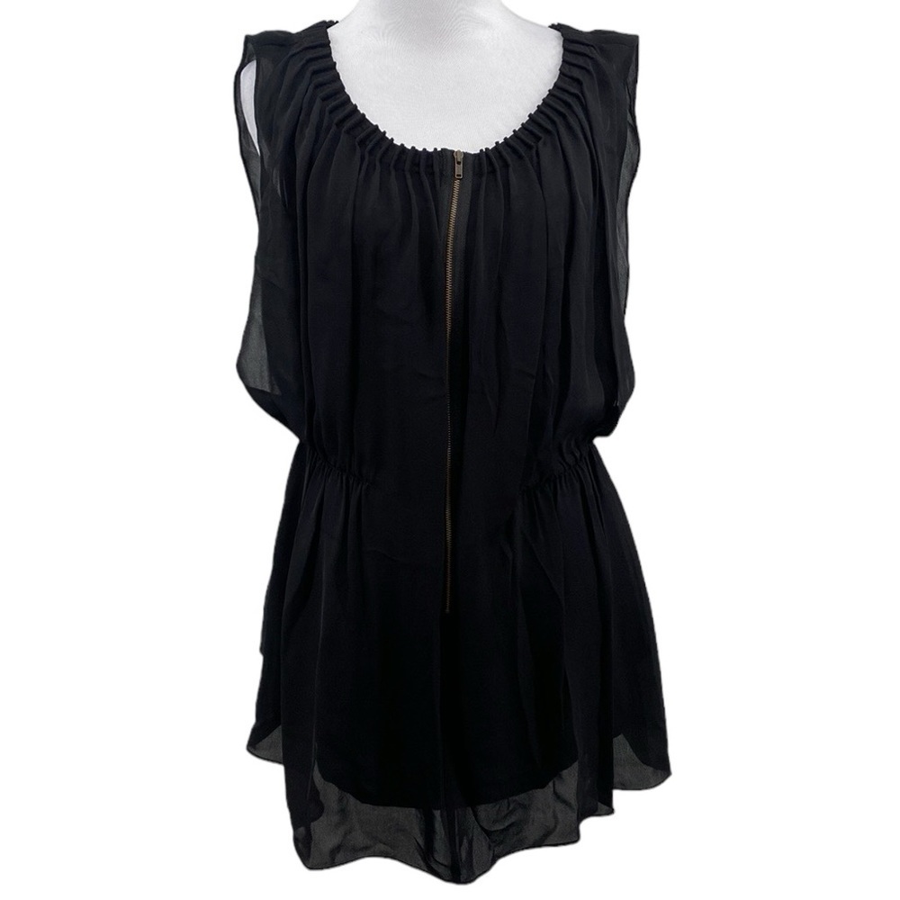 Ali Ro Silk Dress Womens Size 4 Black Zipper Front Sleeveless‎ Pleated Chiffon